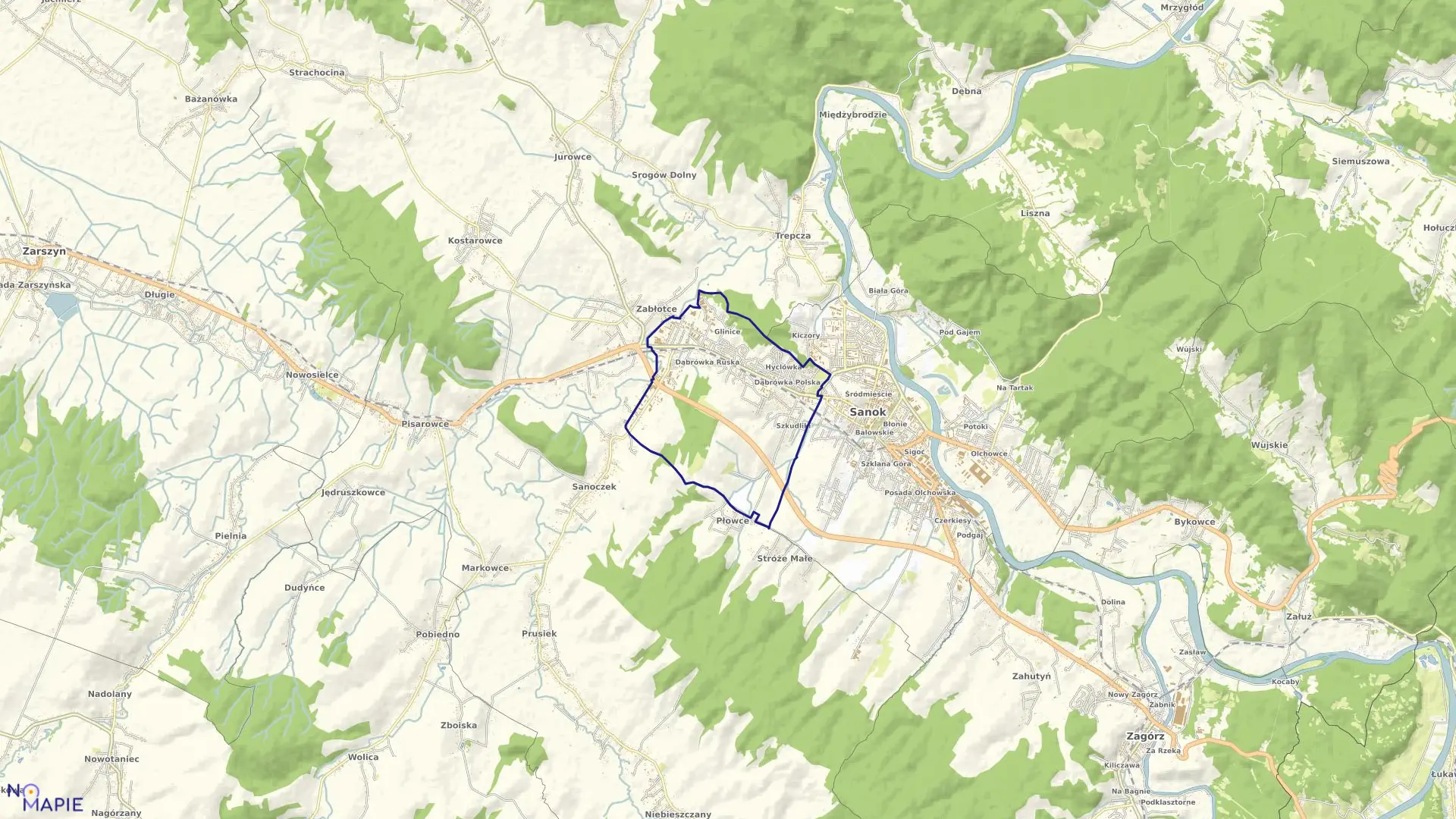 Mapa obrębu Dąbrówka w mieście Sanok