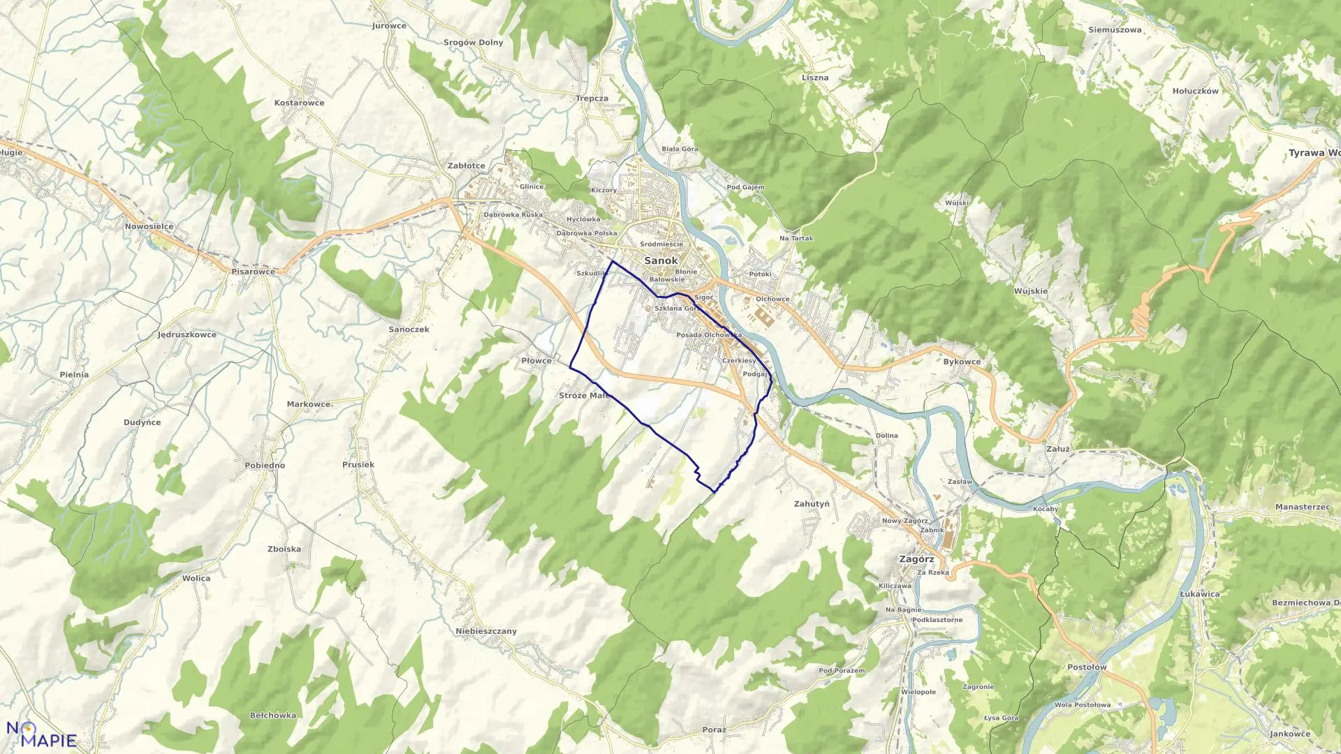 Mapa obrębu Posada w mieście Sanok